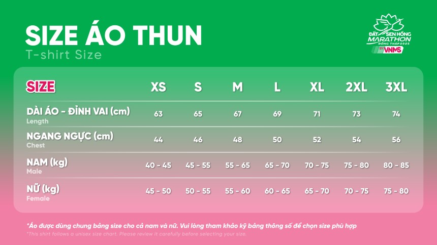 Size áo Vpbank Đất Sen Hồng Đồng Tháp