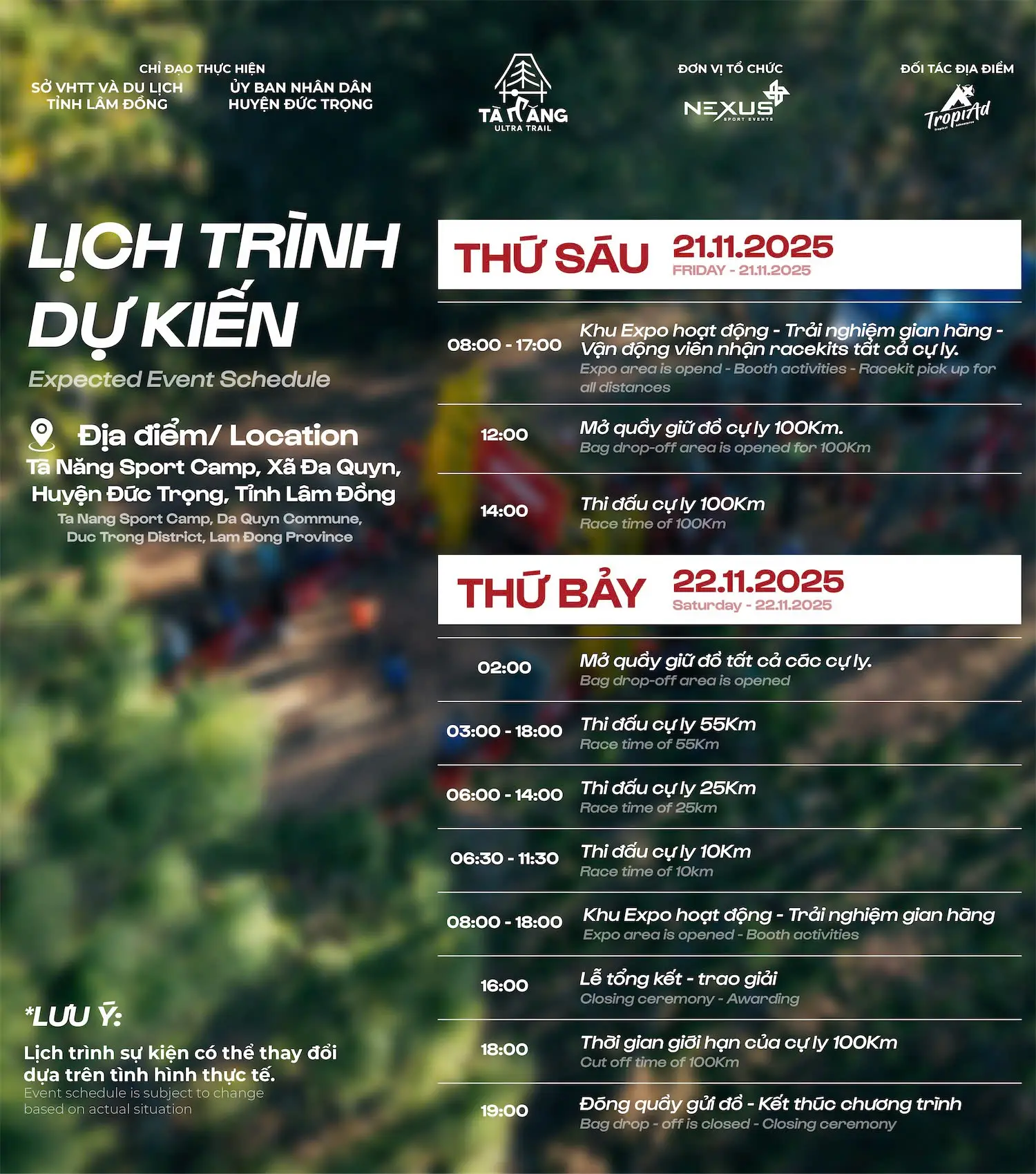 Lịch trình sự kiện Tà Năng Ultra Trail