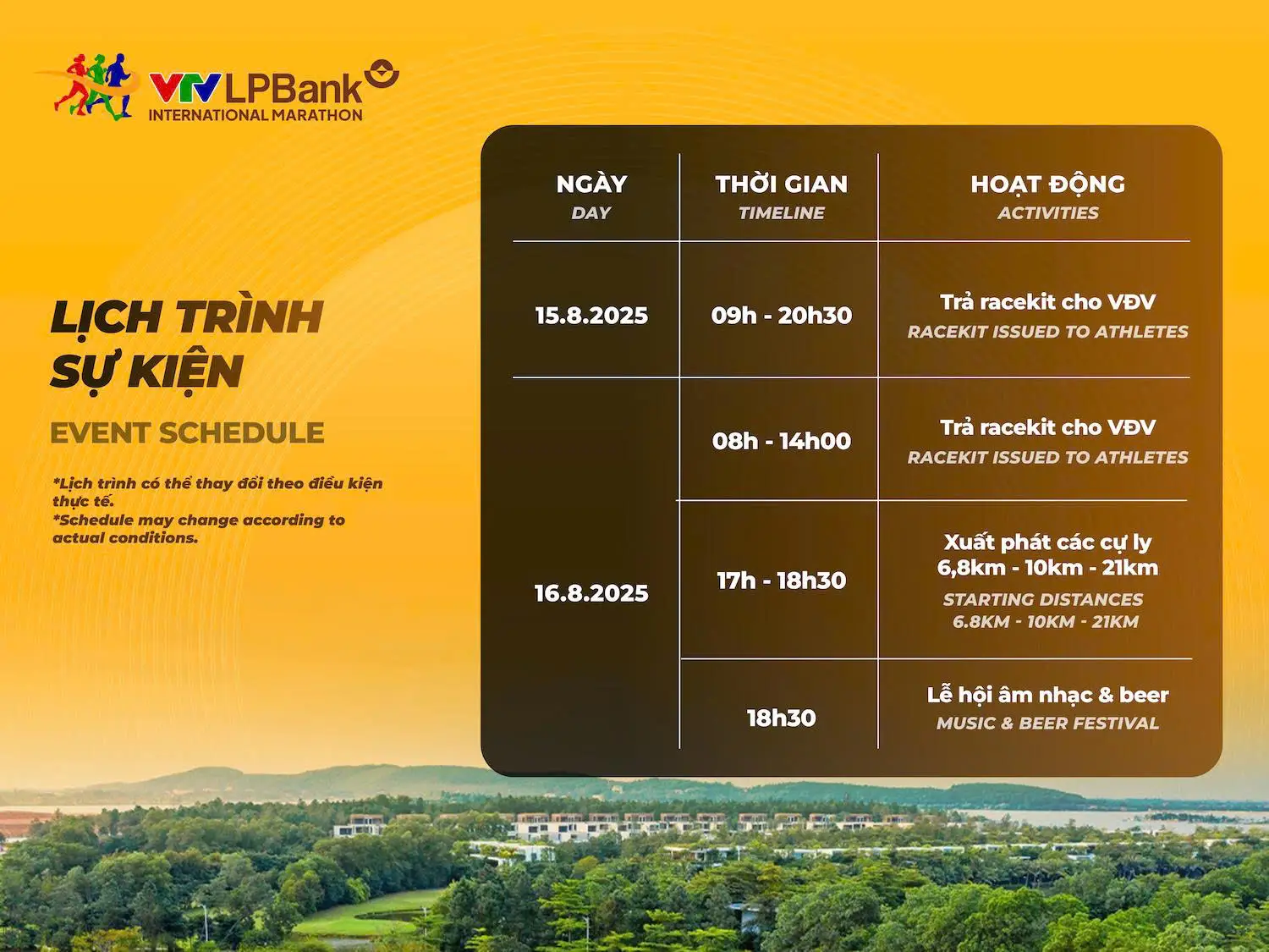 Lịch trình sự kiện Giải Marathon Quốc tế VTV LPBank 2025