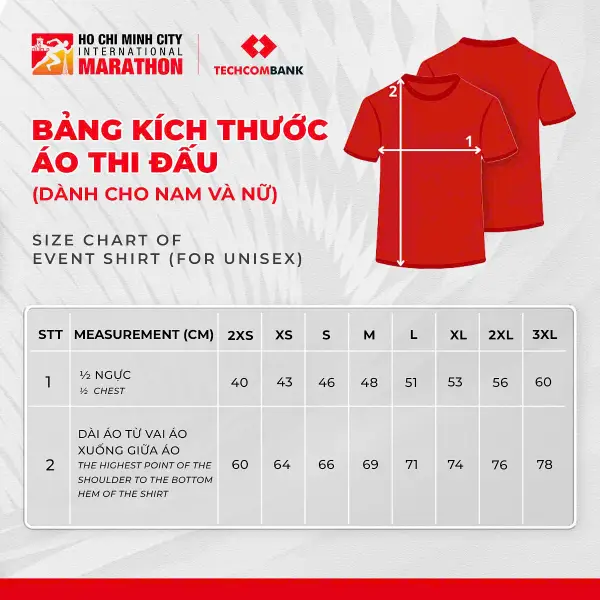 Size áo đăng ký nhóm giải Techcombank