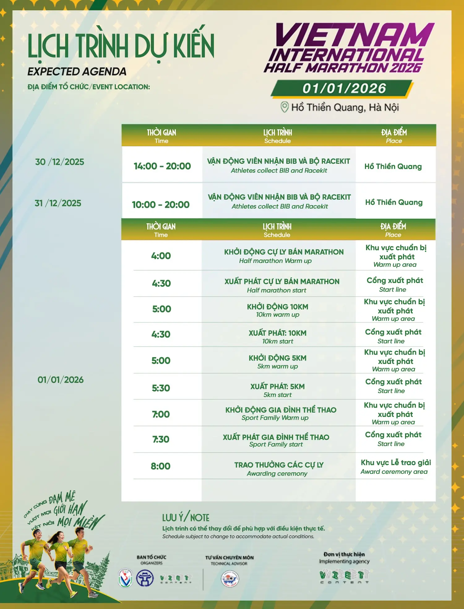 Lịch trình sự Vietnam International Half Marathon